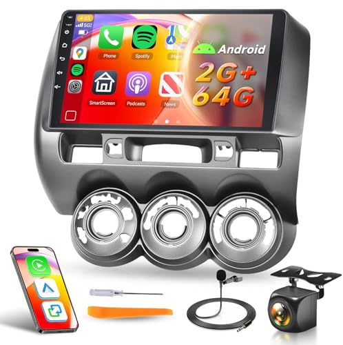 for Honda Jazz 2002-2008 Car Radio Stereo with DSP Wireless Carplay Android Auto 2G+64G, Hodozzy 9 IPS Touchscreen Radio, Bluetooth GPS Navigation WiFi FM/RDS SWC Reverse Camera