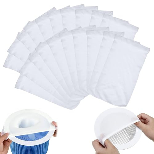 xianshi Lot de 20 Chaussette Skimmer Piscine,Filtre Skimmer,Chaussettes Filtrantes Réutilisables en Nylon Élastique,pour Filtration Efficace des Débris,Feuilles et Pollen (20, Blanc)