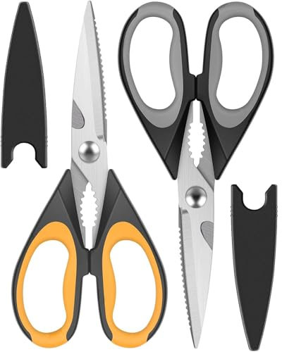 Kitchen Scissors 2Pack, Sharp Kitchen Shears Multipurpose Utility Stainless Steel Scissor Cooking Shears for Chicken Poultry Fish Meat Vegetables Herbs Flowers BBQ