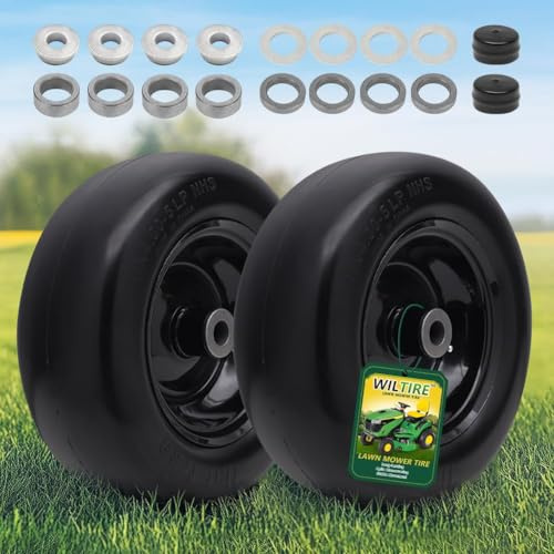 Wiltire 2 x 11 x Flat Zero Turn Lawnmower Tyres & Wheels | Solid 11x4-5 tractor tires with rim, 3.4 center hub and 3/4 and 3/4 bushings, suitable for gardens