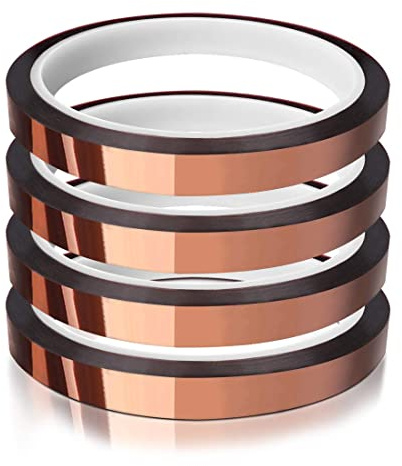 Ruban Adhesif Haute Temperature,4 rouleaux Ruban Adhésif Résistant à la Chaleur pour Transfert par Sublimation, Ruban Kapton, Scotch Electricien pour l'Isolation Des Circuits Imprimés (10 mm x 30 y)