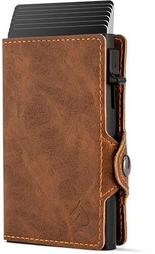 CARD Nine! Clip Wallet mit RFID-Schutz - Cash Clip Geldbörse - Slim Wallet mit Geldklammer - Kartenetui für Damen & Herren - Geldbeutel für Karten & Scheine - Portmonnaie (Hellbraun, Mit Münzfach)