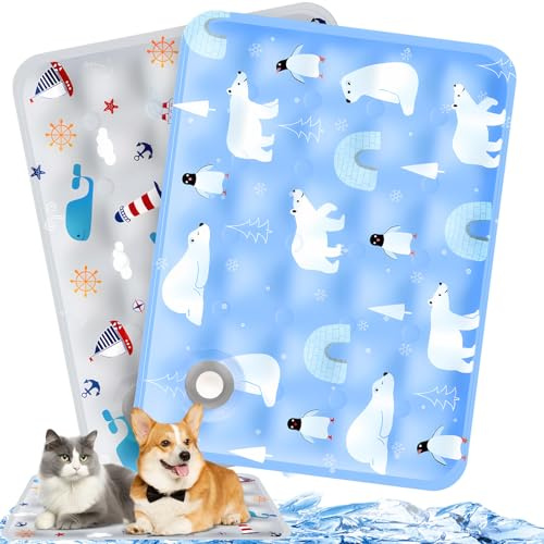 ITJMRJP Tapis Rafraichissant Chien 2 Tapis Rafraichissant Chat Resistant 40x50cm Tapis Refrigerant pour Chien Auto-refroidissant avec 2 Entonnoir, Refroidissant pour Chien Chat(A)