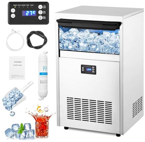 WOTZOV Machine à glaçons Commerciale en Acier Inoxydable Haute capacité, avec Fonction de Nettoyage Automatique, pour la Maison, Le Bar, l'hôtel, Le Restaurant, glaçons Transparents,KS