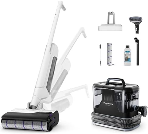 Rowenta X-Clean 10 et Clean it, Aspirateur Laveur sans Fil et Shampouineuse, Parfait pour Tâches Tenaces et Poils, Sols Durs, Moquettes et Tapis GZ7540WO + IN5010F0