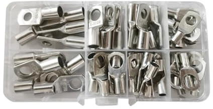 60 PCS Cable Lug Set for 6-25mm² Wire Tinned Copper Wire Lugs Battery Cable Ends Crimp Wire Connectors Ring Terminals