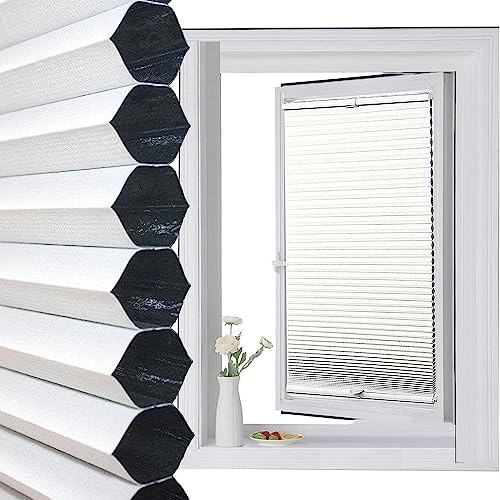 Pleated Blackout Honeycomb Cellular Shade Total Darkening Privacy Sun Protection Folding Interior Blinds for Windows and Doors White (WxH: 80x150cm)