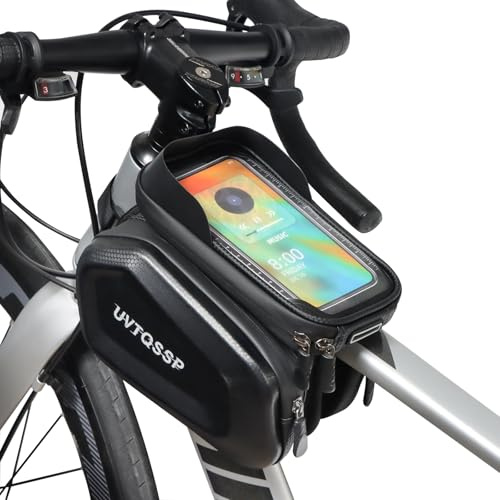 UVTQSSP Fahrrad Rahmentasche, Wasserdicht Handytasche Oberrohrtasche für Smartphone bis zu 6.8 Zoll mit TPU Sensitivem Touchscreen für Fahrrad Montainbikes Rennrad