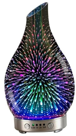 SAFIGLE Humidificador Difusor de Aceite Esencial Vidrio 3D Luz Nocturna Multicolor, Vapor Frío Ultrasilencioso para Oficina y Aromaterapia, Apagado Automático, Relajación y Cuidado Piel
