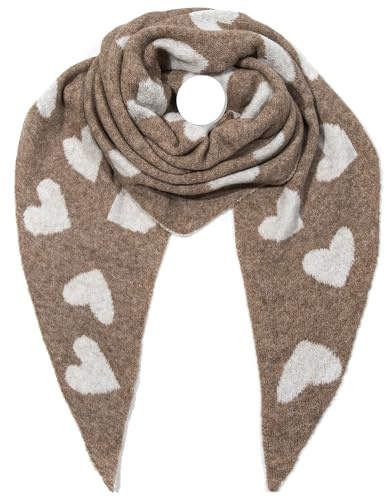 irisaa Women's Heart Scarf, Soft Fluffy Blanket Scarf with Heart Pattern, Triangle Scarf, Winter Neckerchief for Women and Girls, Long Cuddly 190 x 80 cm, Khaki Beige, 190 x 80