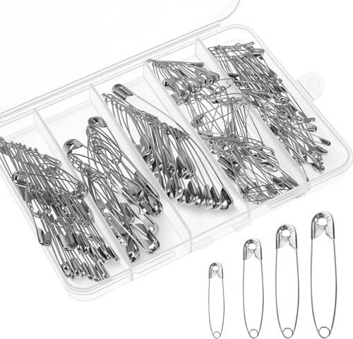Spille da balia, grandi e piccole, di sicurezza, resistenti, in argento, set di mini spille da balia, in 4 diverse misure, per vestiti, artigianato, cucito, fai da te, 200 pezzi