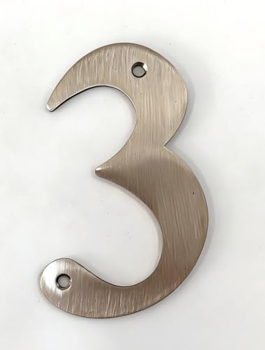 HARDHAWK Contemporary Satin Nickel House Number 3 - High Visibility Door Number Plaque for Wall Mounting - Weatherproof Outdoor House Numbers for Outside, Gates and Mailboxes (1-Pack)