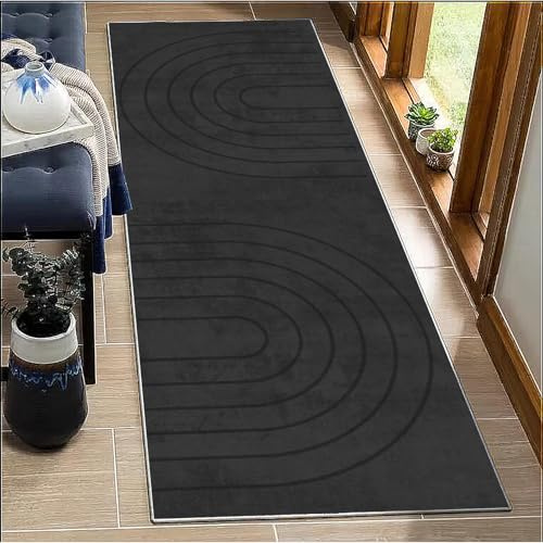 Tappeto passatoia astratto nero, 120 x 450 cm, antiscivolo, lavabile, per corridoi e cucine, runner ideale per aree ad alto traffico, ingresso, scale e soggiorno
