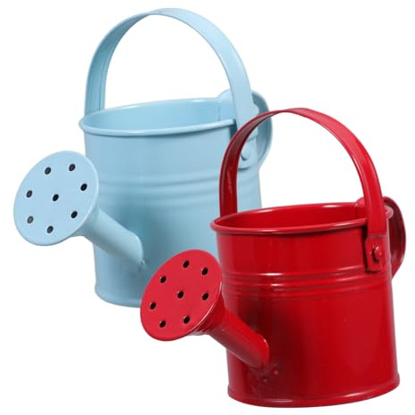 VINTORKY 2 Piezas Regaderas de Hierro Duraderas para Plantas y Bonsáis con Diseño Portátil Boca para Riego y Base Antideslizante Colores Rojo y Azul para Interiores y Exteriores