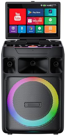 Smart Karaoke Machine with Screen & Lyrics Display, 14.1 Inch HD Screen, Dual Wireless Microphones, Up to 400W Power Speaker, Karaoke Machine for Adults or Music Lovers (Large)