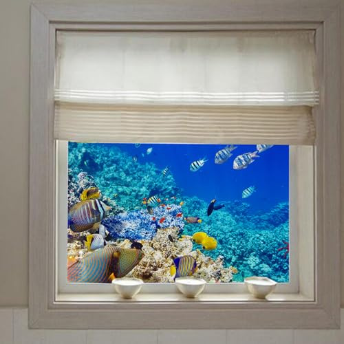 Film Fenetre Anti Regard Poisson Bleu Jaune Film Occultant fenêtre Electrostatique Brise Vue Fenetre Occultant Window Films pour Fenêtre pour Salle de Bain Cuisine Bureau45x90cm/1 Pcs