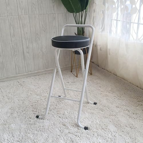 Sgabello da bar pieghevole, rotondo, pieghevole, con schienale e poggiapiedi, capacità 150 kg, sedia da campeggio portatile, seduta imbottita, altezza da 65 cm a 75 cm
