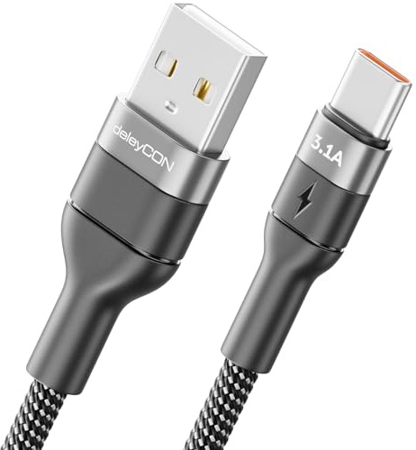 deleyCON 2m USB-C Kabel 3.1A USB-A auf USB-C | Ladekabel Datenkabel für iPhone 17/16/15 Pro Max Air, Galaxy A16/A56/S26/S25/S24/S23, Pixel, iPad Pro, AirPods, PS5