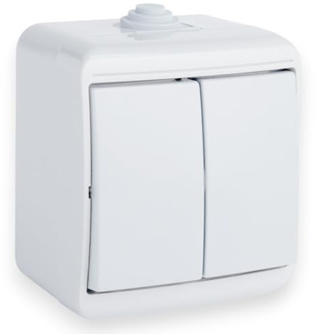 Doppio interruttore della luce, IP44, 16A, 230 V, doppio pulsante a bilanciere, interruttore a bilanciere orizzontale, interruttore con bilanciere, antipolvere, interruttore di controllo a bilanciere