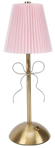Depisuta Tischlampe mit Schleife, Niedliche LED-Schreibtischleuchte mit Romantischem Schleifendekor und Stoffschirm, Dimmbare Kabellose Moderne Dekorative Nachttischlampe (PINK)