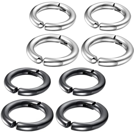 VILLCASE Set 8 Orecchini a Clip Non Forati in Acciaio Inossidabile Cerchio Rotondo 10-12Mm Ipoallergenici Unisex per Cartilagine e Padiglione Auricolare Clip Auricolari Comodi per Uso