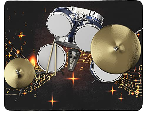 OUUTMEE Alfombra de tambor con diseño de símbolos musicales, 152 x 122 cm, alfombrilla antideslizante para tambor, base aislante de sonido, almohadilla electrónica para ejercicios de batería