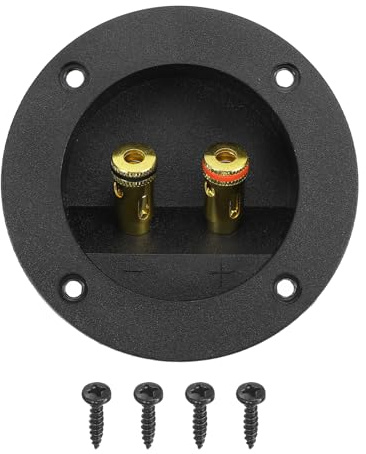 sourcing map 2.4 Inch Round Speaker Box Terminal Cup, 2-Way ABS Subwoofer Plug Connector Double Binding Posts Spring Loaded Jack for Cars Stereo Speaker Wire Sub Box
