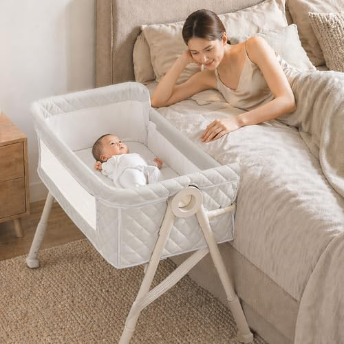 Beistellbett Baby, 3-in-1 Beistellbett, Babybett für Neugeborene, Grau