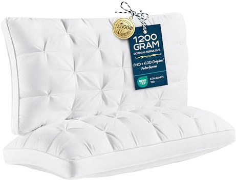 Waxberry 2er Set Premium Kissen 40x80 cm, Dickes Kopfkissen & Schlafkissen mit 1200g Füllmenge pro Stück, Kissenbezug aus 100% Baumwolle, atmungsaktives Bettkissen, Oeko-TEX Zertifiziert Weiß Kissen