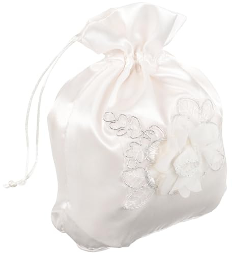 SUPVOX Borsa da Sposa Bianca Fiori in Raso Borsa a Mano Decorativa Coulisse Accessori da Sposa per Matrimonio per Cerimonie