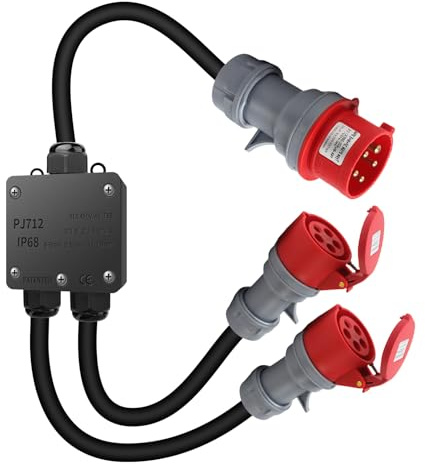 ZHIVEMEi Starkstrom CEE Adapter 32A auf 16A, 2 x CEE Stecker 230V 16A 5-polig, Verlängerungskabel IP44-68, Starkstromverteiler für Camping Außenbereich Industrie Baustelle Werkstatt-1.5M