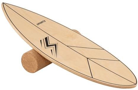 GYMAX Wooden Balance Board, Advanced Wobble Board with Roller, Balance Trainer for Surfing Skateboarding Snowboard Ice Hockey Training