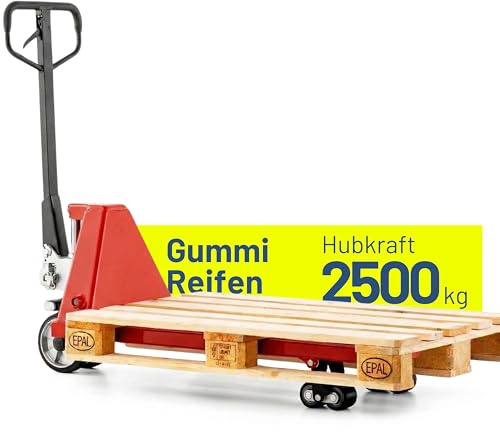 Pallit Hubwagen 2500 kg aus Stahl 1150 mm Gabellänge Gummirollen Gabelhubwagen Handhubwagen Palettenwagen Rot Five-R