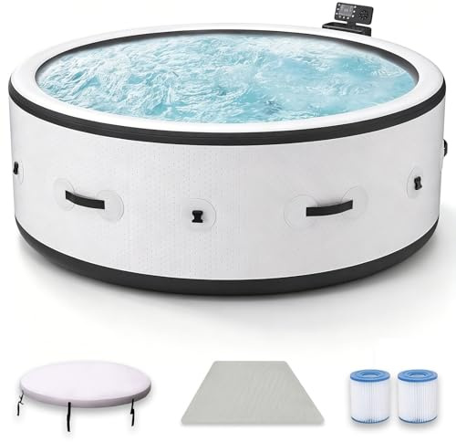 BANGBANGJI SPA Hidromasaje, Portátil para Jardín, para 4-6 Personas, Redondo 206x71cm, Calentamiento Rápido 104°F, 150 Chorros de Burbujas, para Patio Jardín y Exteriores