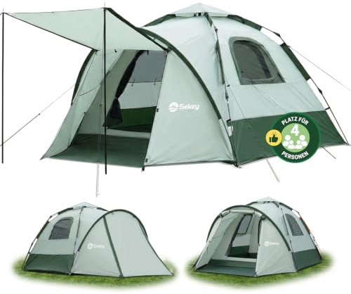 Sekey Campingzelt Pop Up Zelt 2 Personen bis 4 Personen Zelte Camping | Instant Pop Up Kuppelzelt, PU3000+ Wasserdicht & UPF50+ Sonnenschutz für Camping, 2 in 1 Familienzelt Camping Tent