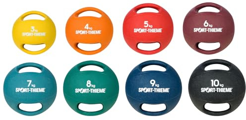 Sport-Thieme Medizinball mit Griff | formbeständig | 3-10 kg | schwarz, gelb, orange, rot, hellblau, Bordeaux, grün, dunkelblau | Geeignet als Hantel, Medizinball oder Kettlebell