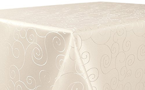 BEAUTEX Tischdecke Damast Ornamente - Bügelfreies Tischtuch - Fleckabweisende, Pflegeleichte Tischwäsche - Tafeltuch, Eckig 110x140 cm, Creme