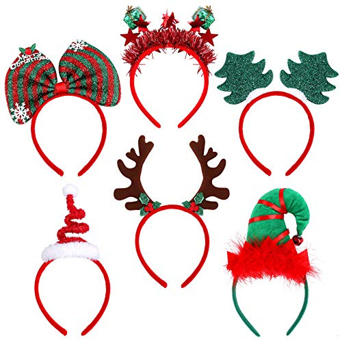 Ruisita 6er Pack Weihnachtsfeier Stirnbänder Elfen Party Hüte Kopfbedeckung Rentier Kostüm Stirnbänder für den Urlaub