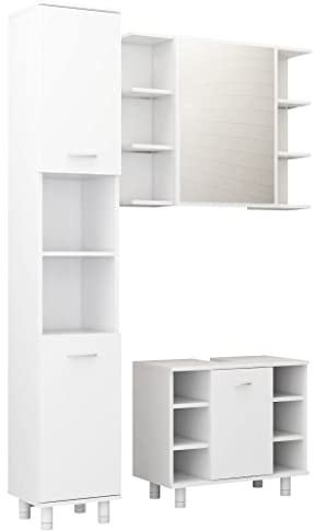 vidaXL 3-TLG. Badmöbel-Set Weiß Holzwerkstoff