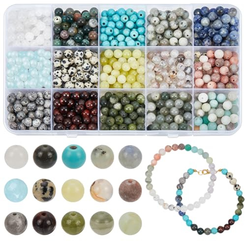 NBEADS Über 750 Stück 6mm Natürliche Edelsteinperlen, 15 Stile Natürliche Runde Lose Perlen Stein Spacer perlen Für DIY Schmuckherstellung