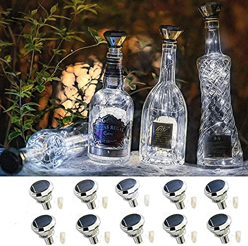 Solar Wine Bottle Lights, 20 LED Waterproof Copper Cork Lights 12 Pack Outdoor Multicolor Fairy Light for Wedding, Christmas, Holiday, Garden, Patio, Pathway (Color : Cool White, Size : 10pack)