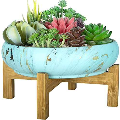 ARTKETTY Pot de Fleurs, Grand Pot de Plantes Succulentes avec Support Pot Bonsaï en Marbre Pots en Céramique pour Plantes D'intérieur Cactus Fleurs