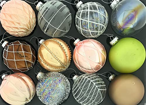 MC Trend 12er Set edle Luxus Glas Weihnachtskugeln Ø 8cm Weihnachtsbaum Kugeln Christbaumkugeln Weihnachts Deko ROT Gold Silber KLAR (Sortiment C)