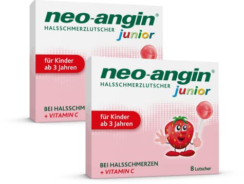 neo-angin® junior Halsschmerzlutscher | ab 3 Jahren | Erdbeere | 2x 8 St | Mit Isländisch Moos, beruhigt die gereizte Schleimhaut, alkoholfrei, ohne künstliche Farbstoffe, mit Erdbeergeschmack