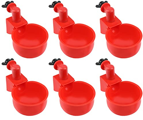 LUTER 6st 3/8 tum Kycklingvattenkoppar, Chicken Water Cups Kycklingvattenskål Automatisk Kycklingvattenkopp Kycklingvattenmatare Chicken Water Cups Automatic för Kyckling Ankor Fåglar Kalkoner (Röd)