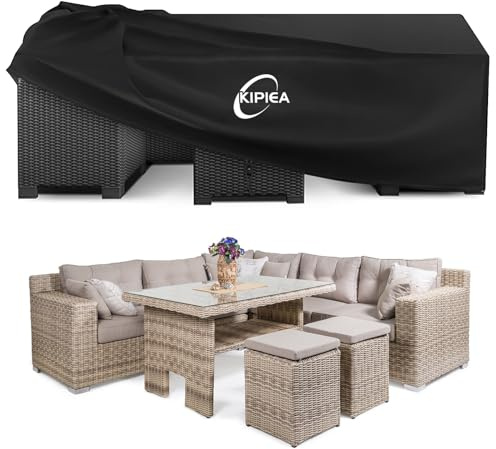 Kipiea Fundas para Muebles de Jardín, Fundas Muebles Exterior Impermeable, 420D Tela Oxford Funda Protectora Para Conjuntos de Muebles Anti Viento, Funda Mesa Exterior Anti-UV- 259x188x71cm