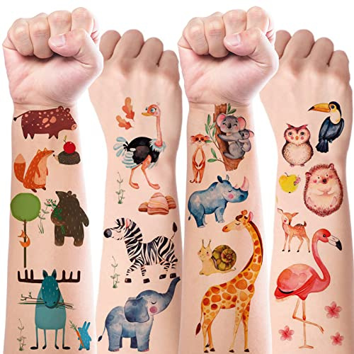 20 Blätter Tiere Kinder Temporäre Tattoos zum Aufkleben mit Hautfreundliche,Kindertattoos für Mädchen Jungen, Aufkleben Kids als Kindergeburtstag Mitgebsel Gastgeschenke