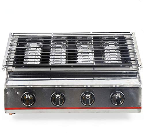 Barbacoa de gas de 4 quemadores, parrilla de gas, parrilla de acero inoxidable, sin humo, mesa de acero inoxidable, para Picnic, altura ajustable, tamaño de barbacoa al aire libre, camping