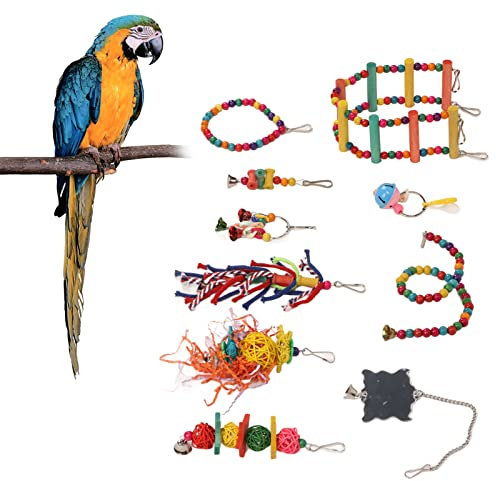 Tnfeeon Vogelspielzeug, Naturholz, Kleine Vogelkäfig-Spielzeuge, Kleine Schaukel-Kauspielzeuge für Kleine Aras, Sittiche, Sittiche, Nymphensittiche, Liebesvögel