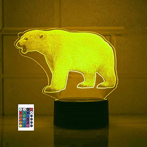 3D kreative Eisbär Lampe Fernbedienung 16 Farben Nachtlichter Illusion Acryl LED Tisch Nachttischlampe Kinderzimmer Schreibtisch Dekoration Geburtstag süßes Spielzeug für Kinder und Erwachsene